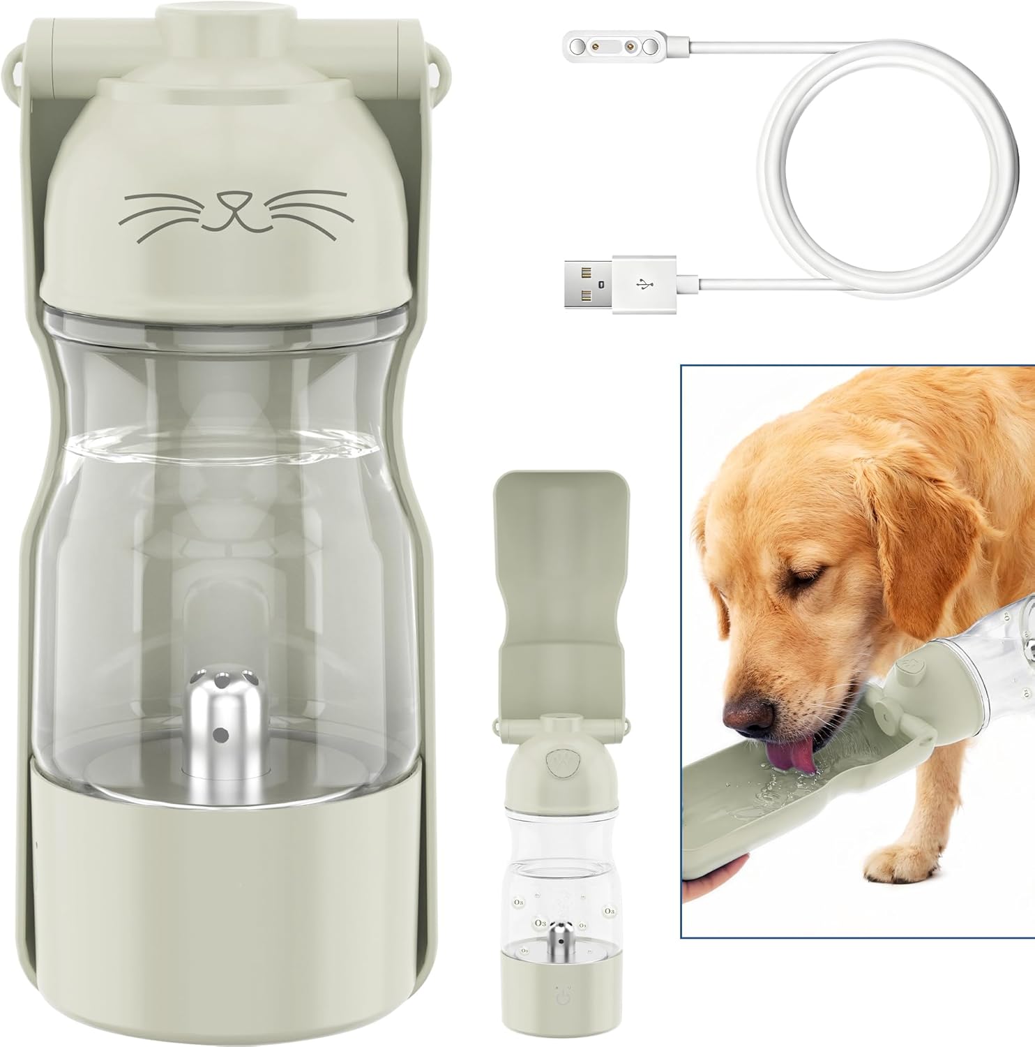 Portable Dog Water Bottle Active Oxygen Puppy Water Bowl & Dispenser for Travel, Improves Taste and Boosts Immunity for Pet Health Care Water Bottle (A-013B-white)