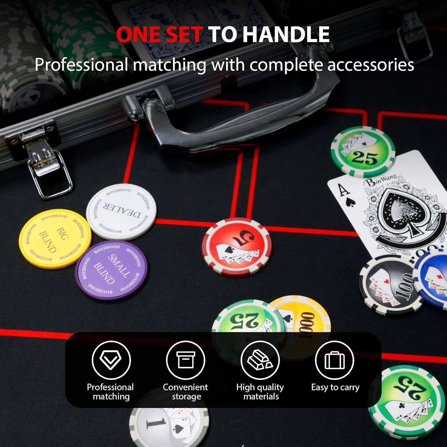 Boyzhood Poker Chips with Numbers,500PCS Poker Chip Set with Aluminum Travel Case,11.5 Gram Poker Set for Texas Holdem and Blackjack Gambling.