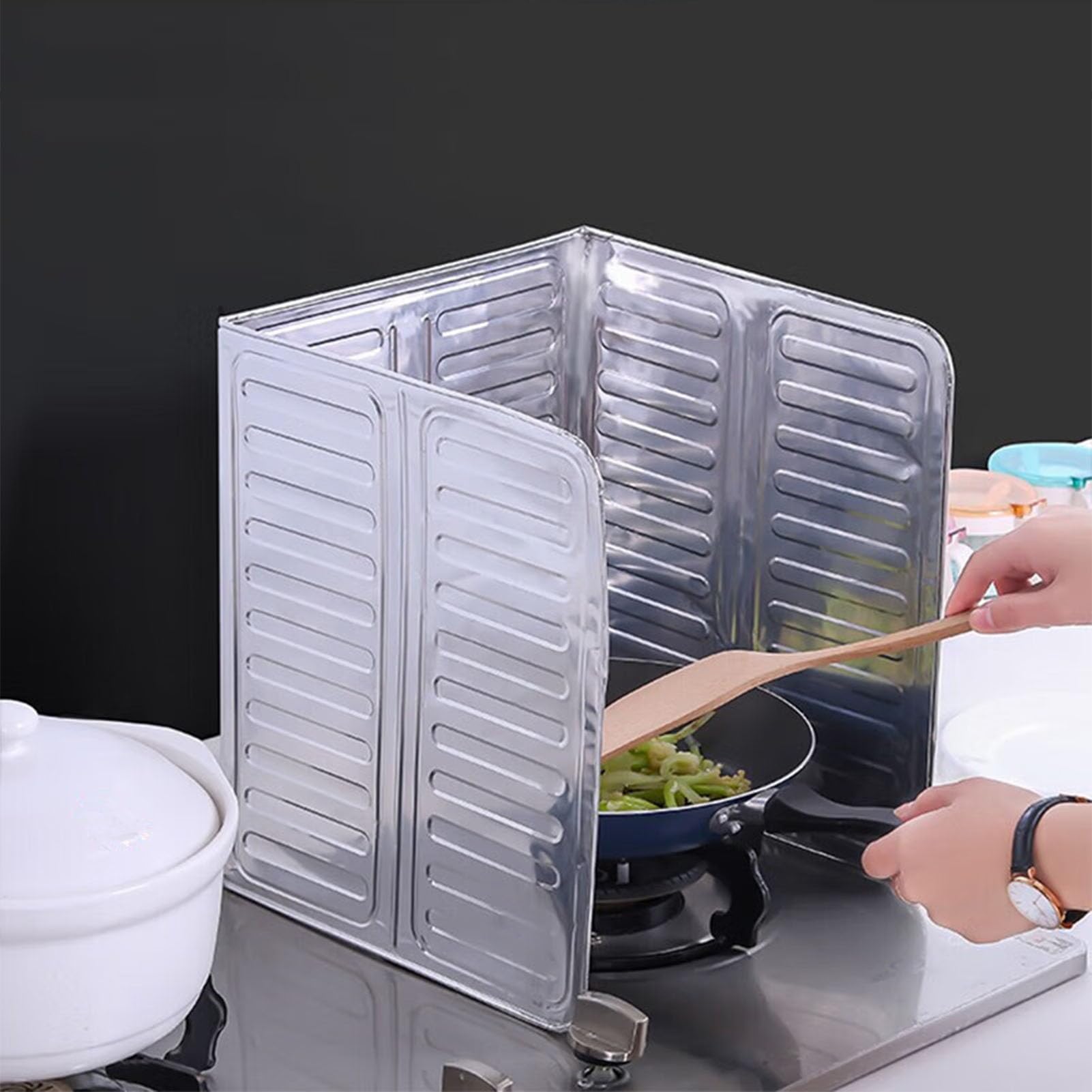 Grease Splatter Guard, 3 Sided Foldable Stove Splatter Guard Grease Shield Nonstick Oil Stove Splash Guard Backsplash Protector for Stove Frying Pan Splatter Guard