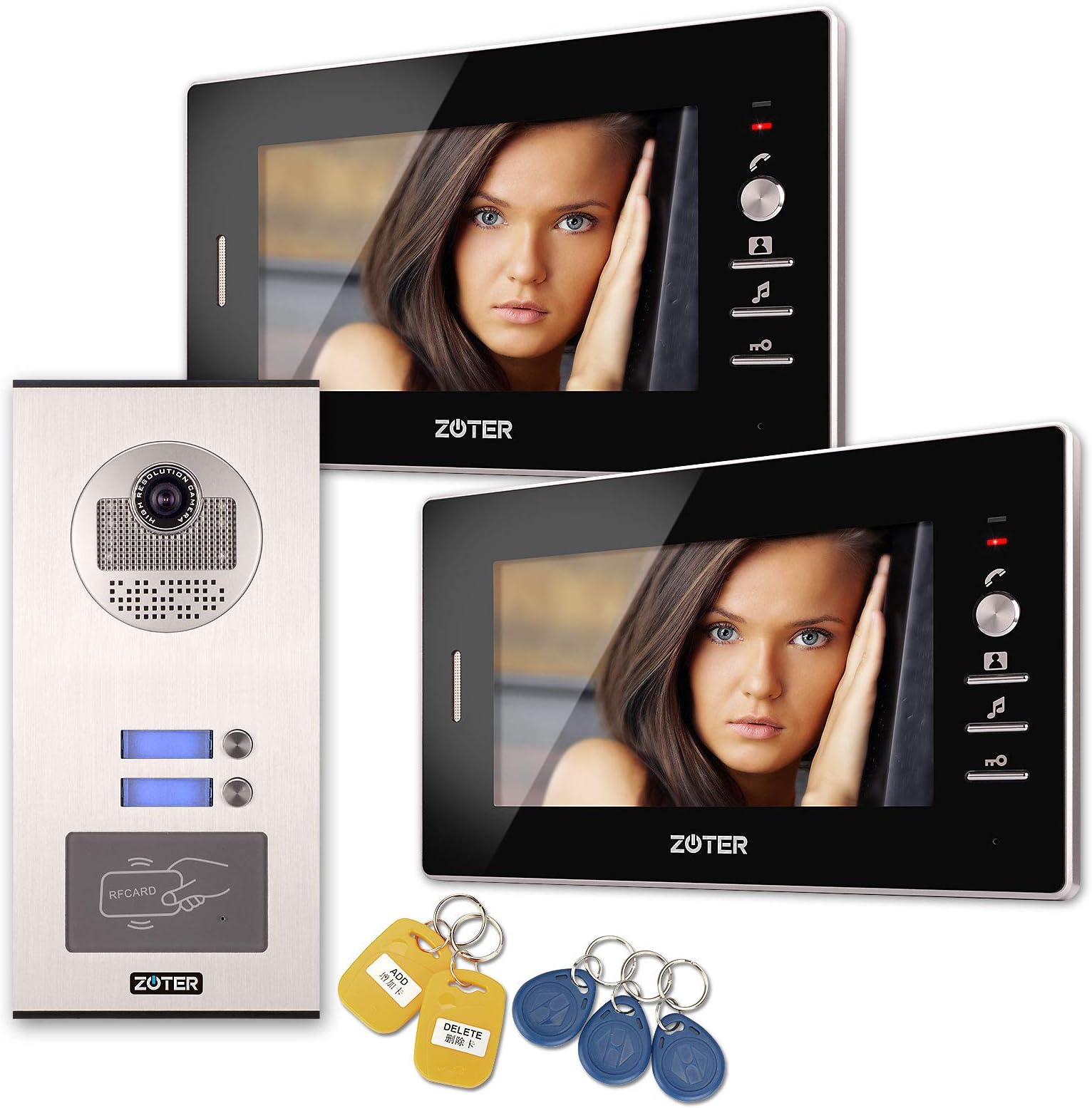 SOTER SECURITY® Wired 7" Inch LCD Color Screen Monitor 600TVL Camera Video Door Bell Phone Intercom RFID Card Access Control Home Gate Entry Security Kit System for 2 Families Apartment