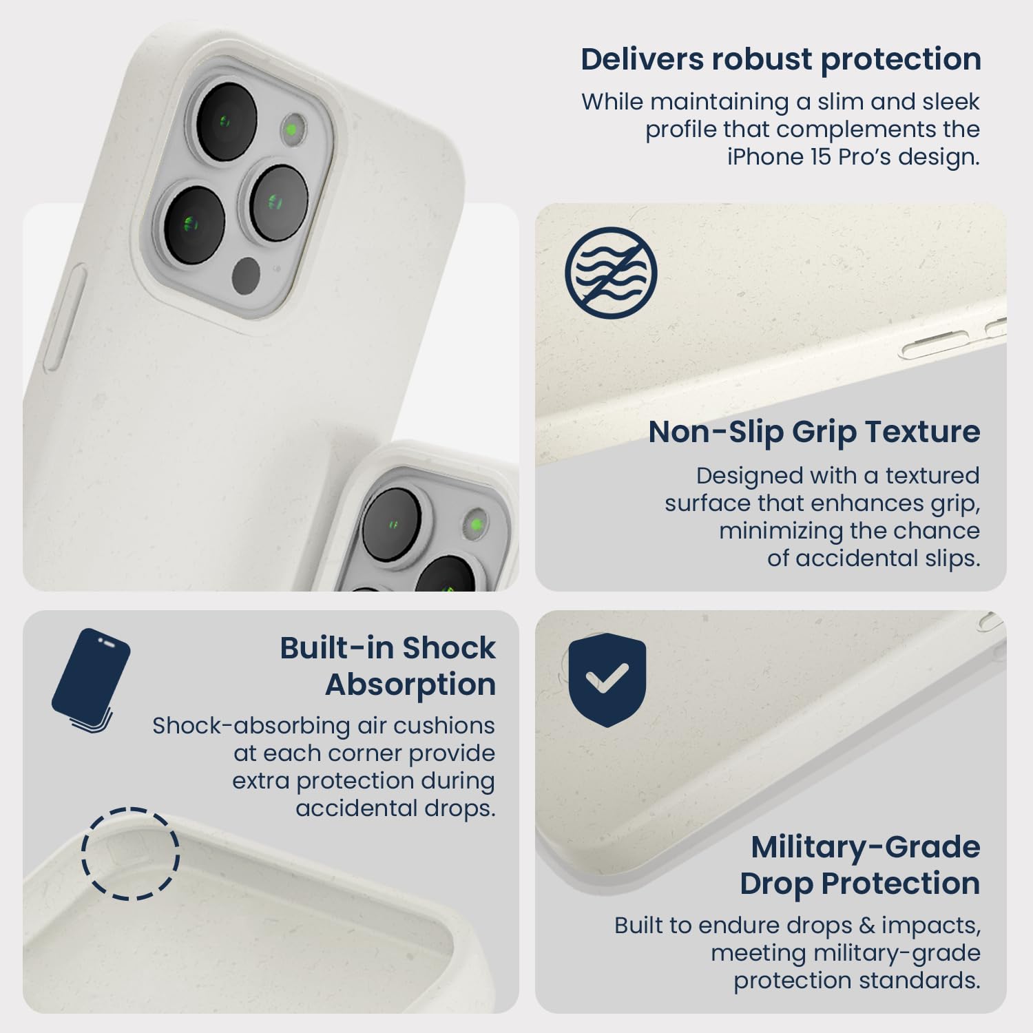Wave Case Compatible with iPhone 15 Pro MagSafe Phone Case - Eco-Friendly Wheat Straw Phone Case with Shock-Absorbing Corners - Image 4