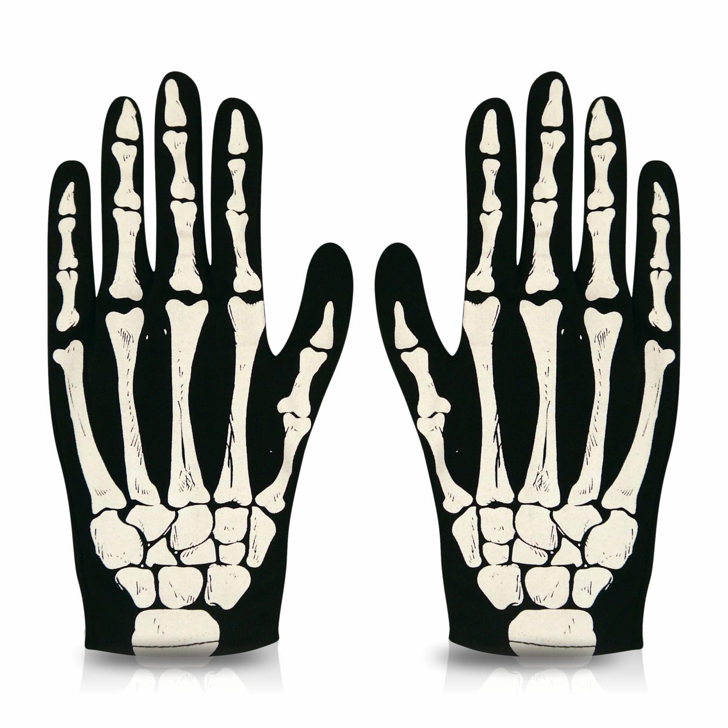 HIFSA Skeleton Gloves Reusable Halloween Adult Skulls Full Fingers White Bone Pattern Hand Gloves Black Trick Skull Glove Cosplay Events Theme Party Scary Skeletons Dress Up Accessories (1pair)
