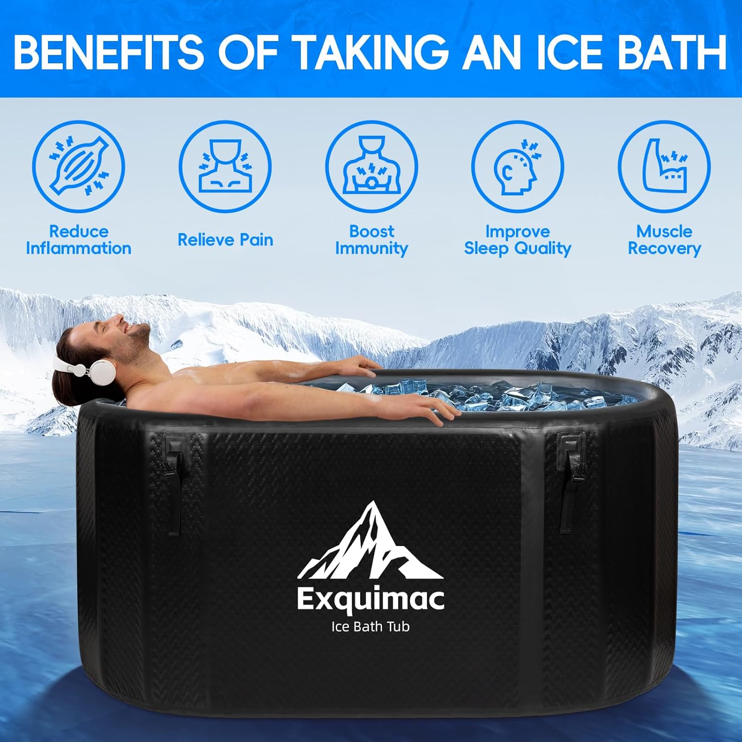 Ice Bath Tub, 216 Gallon Inflatable Cold Plunge Tub with Thermometer and Water-Absorbent Mat, Portable Bath Tub for Outdoor & Indoor Recovery, 59"x32"x29"