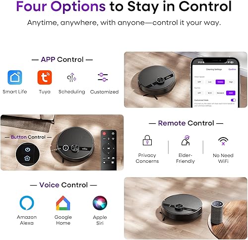 Miniatura 6 de MONSGA Combo robot de aspiradora y trapeador, aspiradora robótica de 7000 Pa con navegación Lidar, tiempo de funcionamiento de 180 minutos,