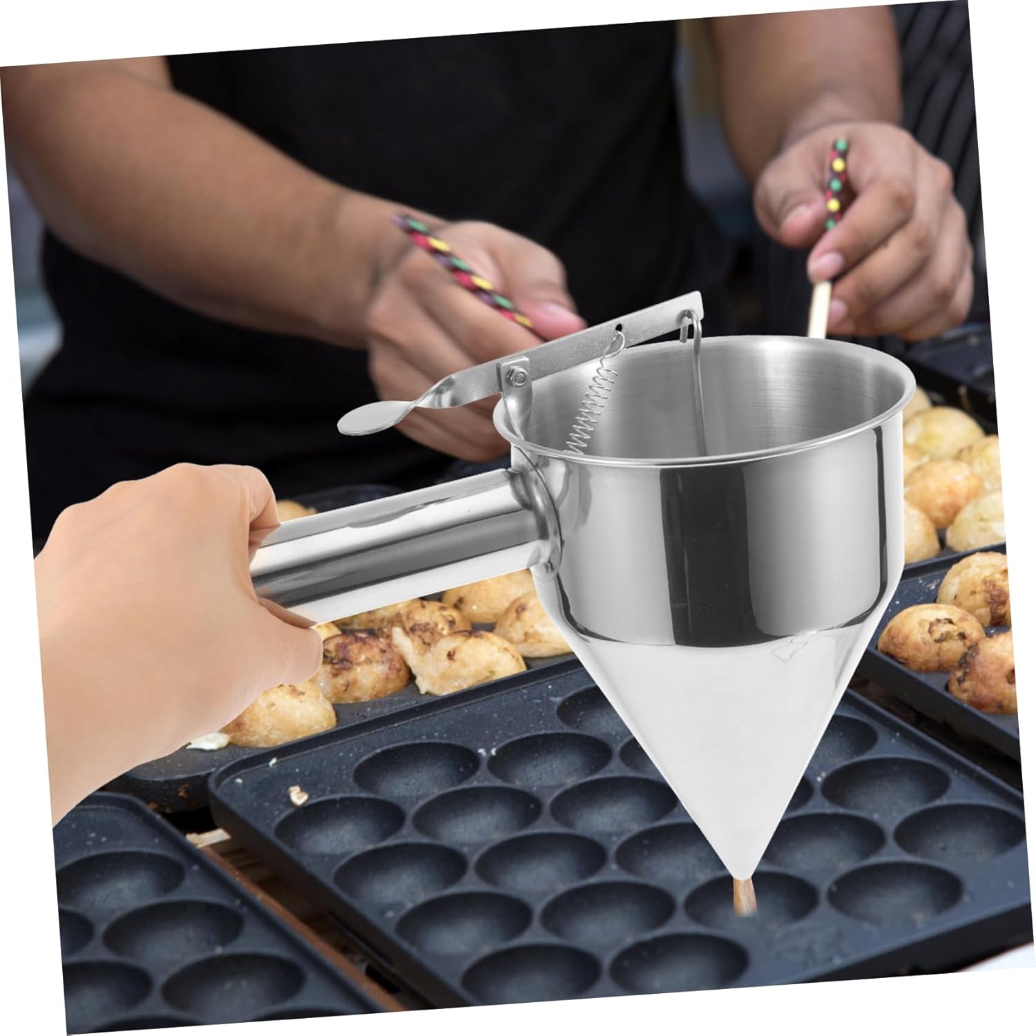 Cabilock Stainless Steel Batter Dispenser Funnel with Detachable Stand Essential Kitchen Tool for Pancakes Octopus Balls and More Easy Storage Design for Baking