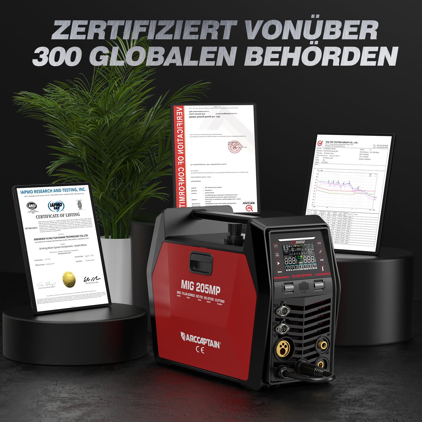 ARCCAPTAIN MIG205MP 9 in 1 iControl App‑steuerung MIG‑Schweißgerät/Plasmaschneider/Puls‑MIG/Flux‑Core/Spool Gun/DC HF/Lift TIG/Clean/MMA‑Aluminium‑Schweißgerät 230V Mehrprozess‑Schweißgerät
