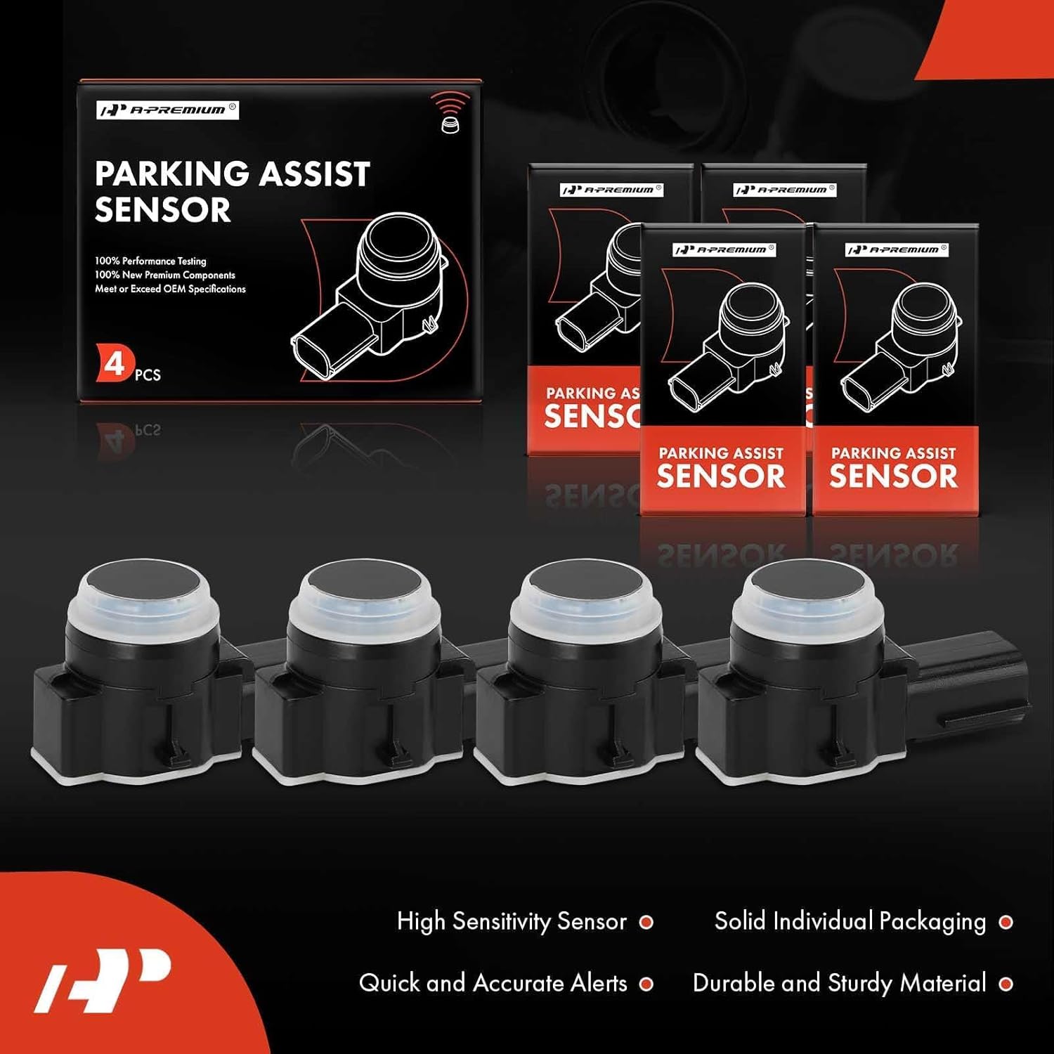 A-Premium 4-PC Reverse Backup Parking Assist Sensor Compatible with Jeep & Chrysler & Dodge Models - 1500 2023, Grand Cherokee 2016-2023, Cherokee, 200, Durango, Dart, Replace# 1TK84WS2AA