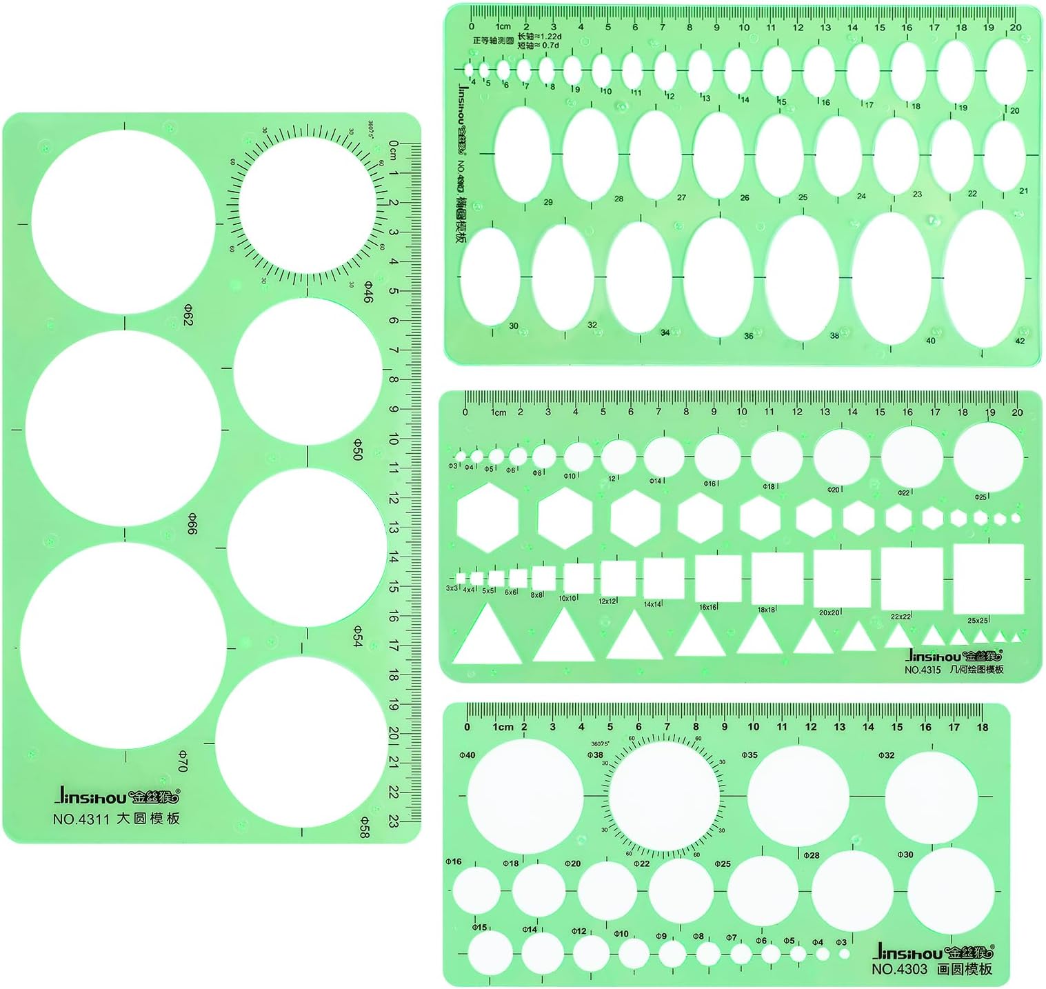 4pcs Geometric Template Rulers, Modern Plastic Circle & Oval Stencils for Drawing, Measuring, Drafting, Design, Construction