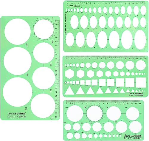 3 plantillas de círculo, plantillas redondas de plástico, plantillas de medición de círculo transparente, reglas, plantillas de dibujo de diferentes