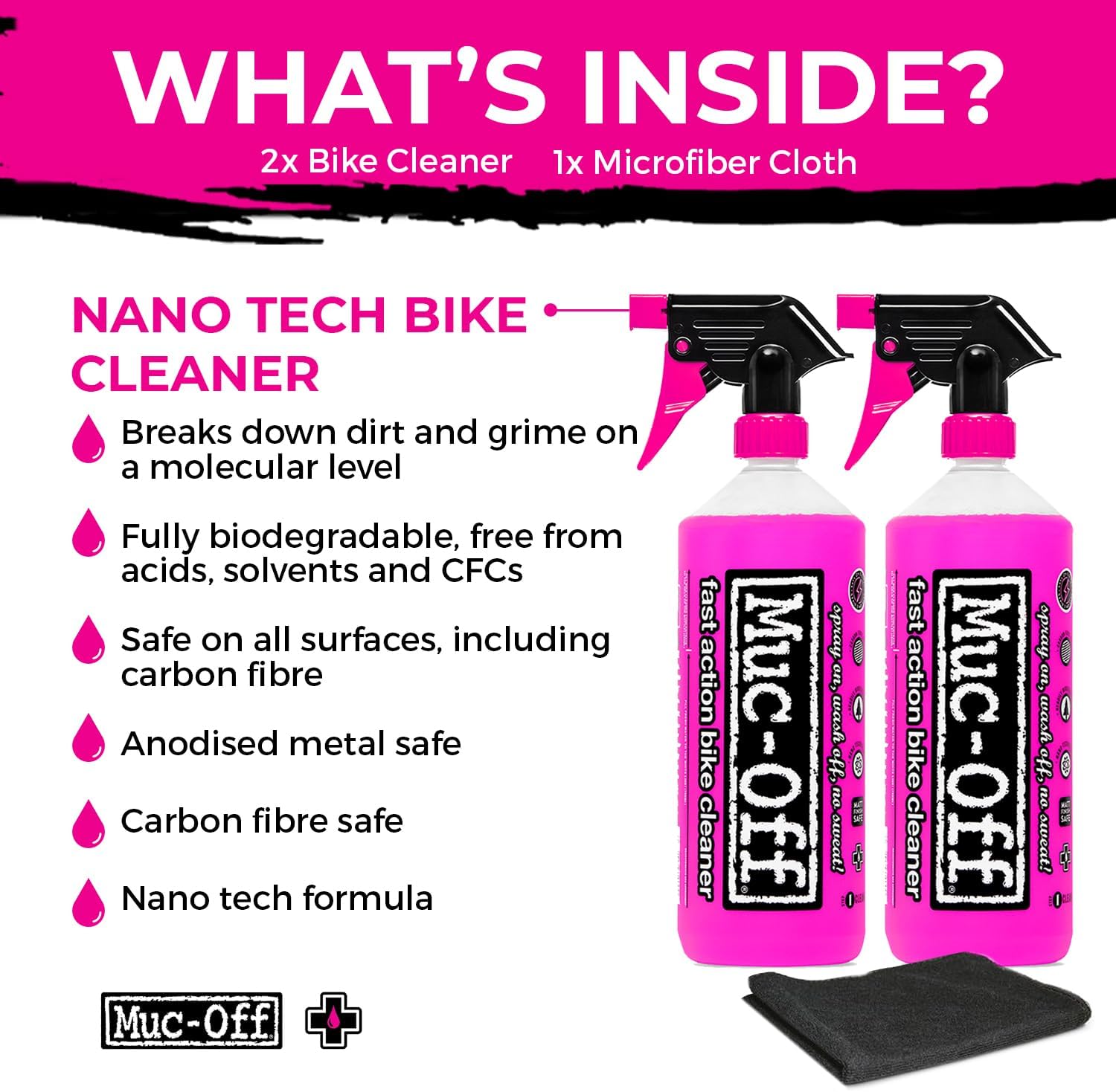 Muc-Off Nano Tech Bike Cleaner 1L | Biodegradable Formula, Safe on Carbon Fibre and All Surfaces | Breaks Down Dirt on a Molecular Level