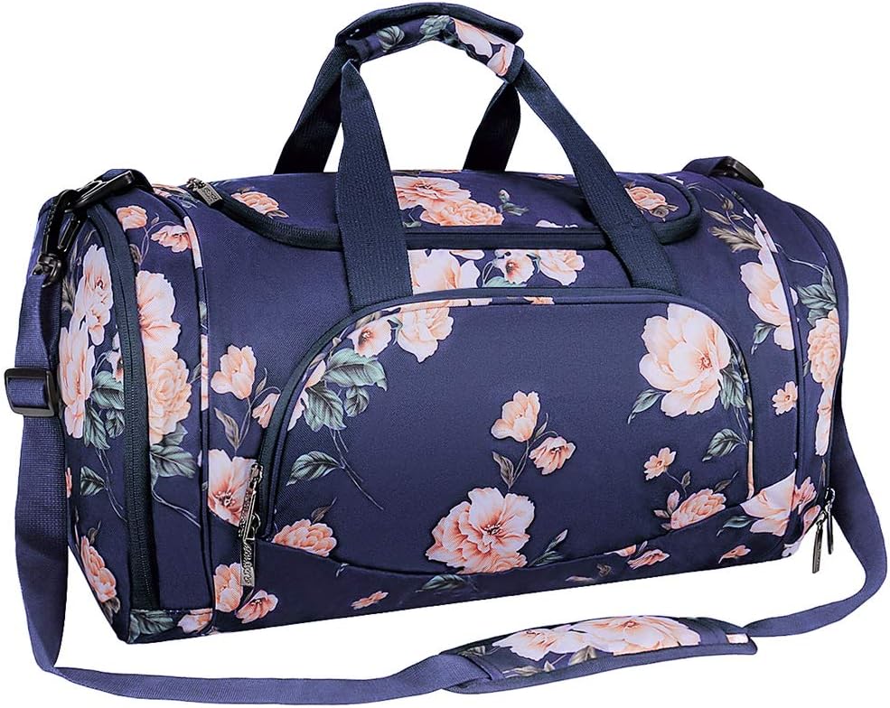 MOSISO Sports Duffel Peony Gym Bag with Shoe Compartment for Men/Women Dance Travel Weekender, Blue