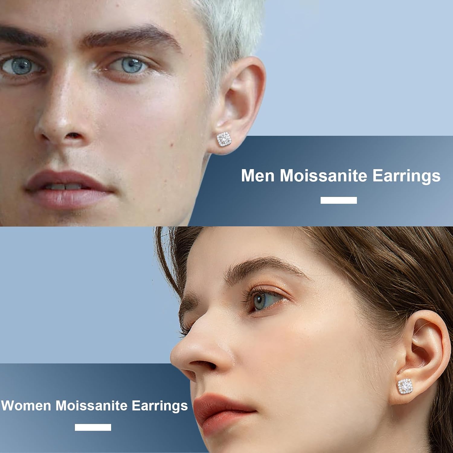 Moissanite Halo Earrings Square 18k Gold Plated 0.56-2.4CT 6-10mm D Color VVS1 Clarity Moissanite Stud Earrings For Women Men Square Stud Earrings 925 Sterling Silver Hypoallergenic Earrings - Image 9