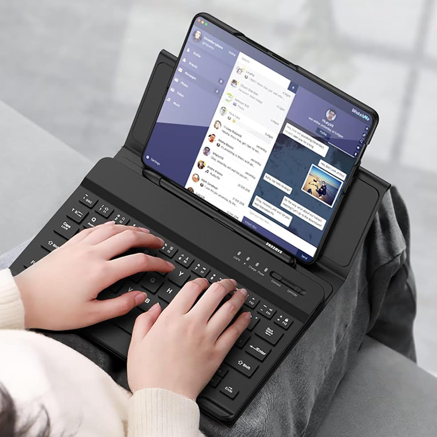 for Samsung Galaxy Z Fold 7 6 5 4 3/Pixel 9 Pro Fold Keyboard Case with【Pen】, Folding Bluetooth Portable Travel Foldable Keyboard Case (Carbon Fibre)