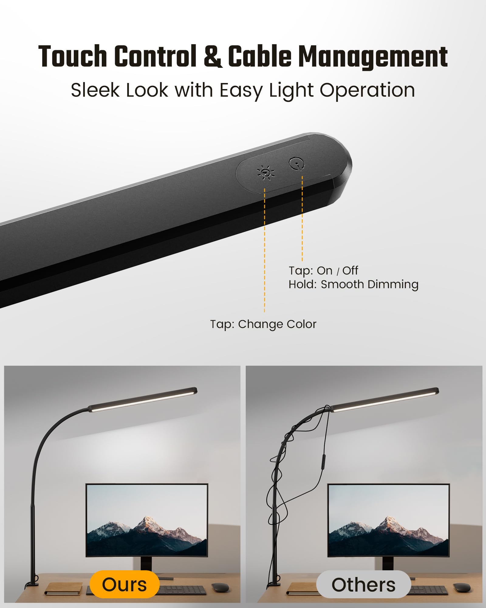 SUPERDANNY Eye-Caring LED Desk Lamp 360 Flexible Gooseneck Work Lamp with Desk Side Clamp Touch Control 3 Light — view 4