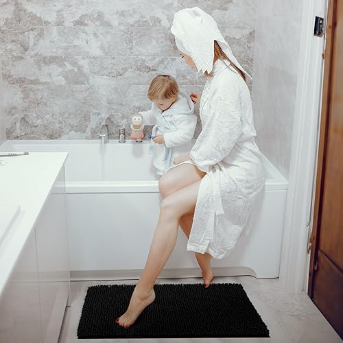 Miniatura 4 de TECHMILLY Juego de 2 alfombras de baño de felpilla suave y esponjosa, antideslizantes, absorbentes, para baño, lavables y de secado rápido, color