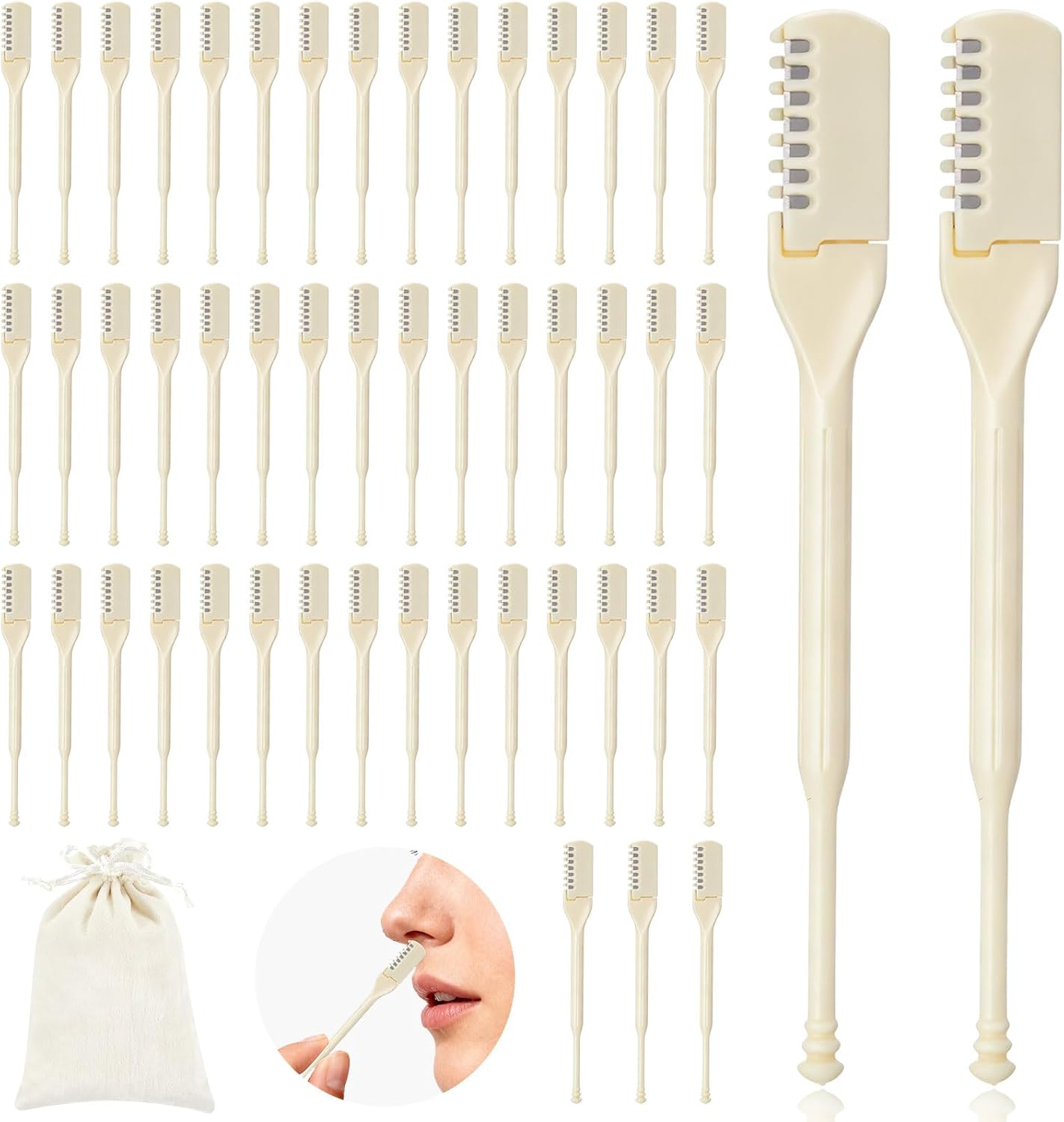 Lothee 50 Pcs Nose Hair Trimmer Bulk for Men and Women Rotating Nasal Hair Remover Razor with Velvet Packaging Bag Portable Cutter Cleaner Tools for Beauty Salon Home Travel