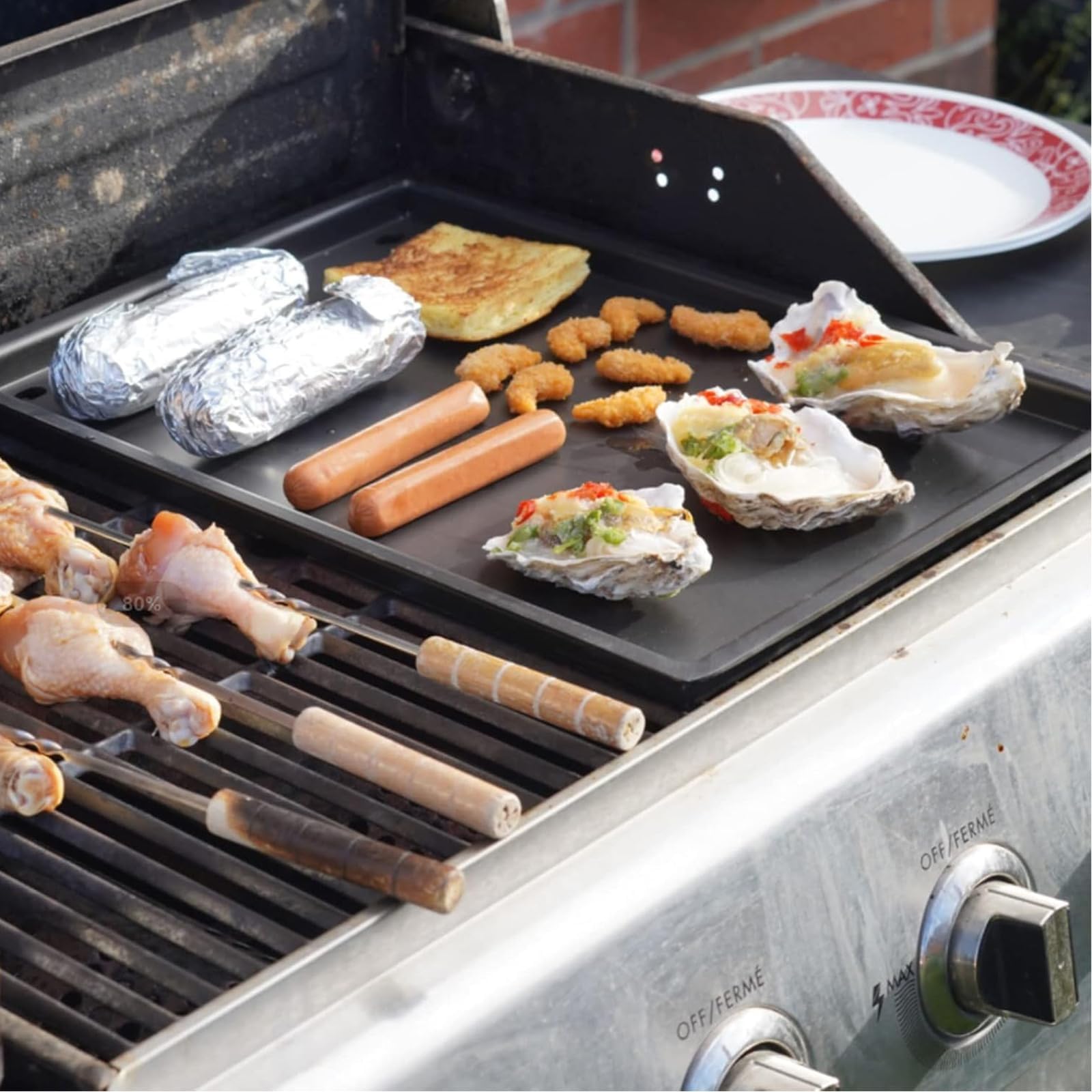 WELL GRILL Płyta żeliwna do Napoleon Rogue 425, 525, 625 i Freestyle, żeliwna płyta grillowa Plancha, części zamienne do grilla Napoleon, Rösle Videro G4-s, BBQ płyta dwustronna, 45 x 29,2 cm
