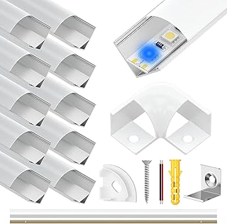 LED Profile, Led Aluminium Profil U-Form 10 x 1M mit Weiß Milchige Abdeckung, Endkappen, und Montageklammer für LED-Streifen, LED Kanäle für LED Strips