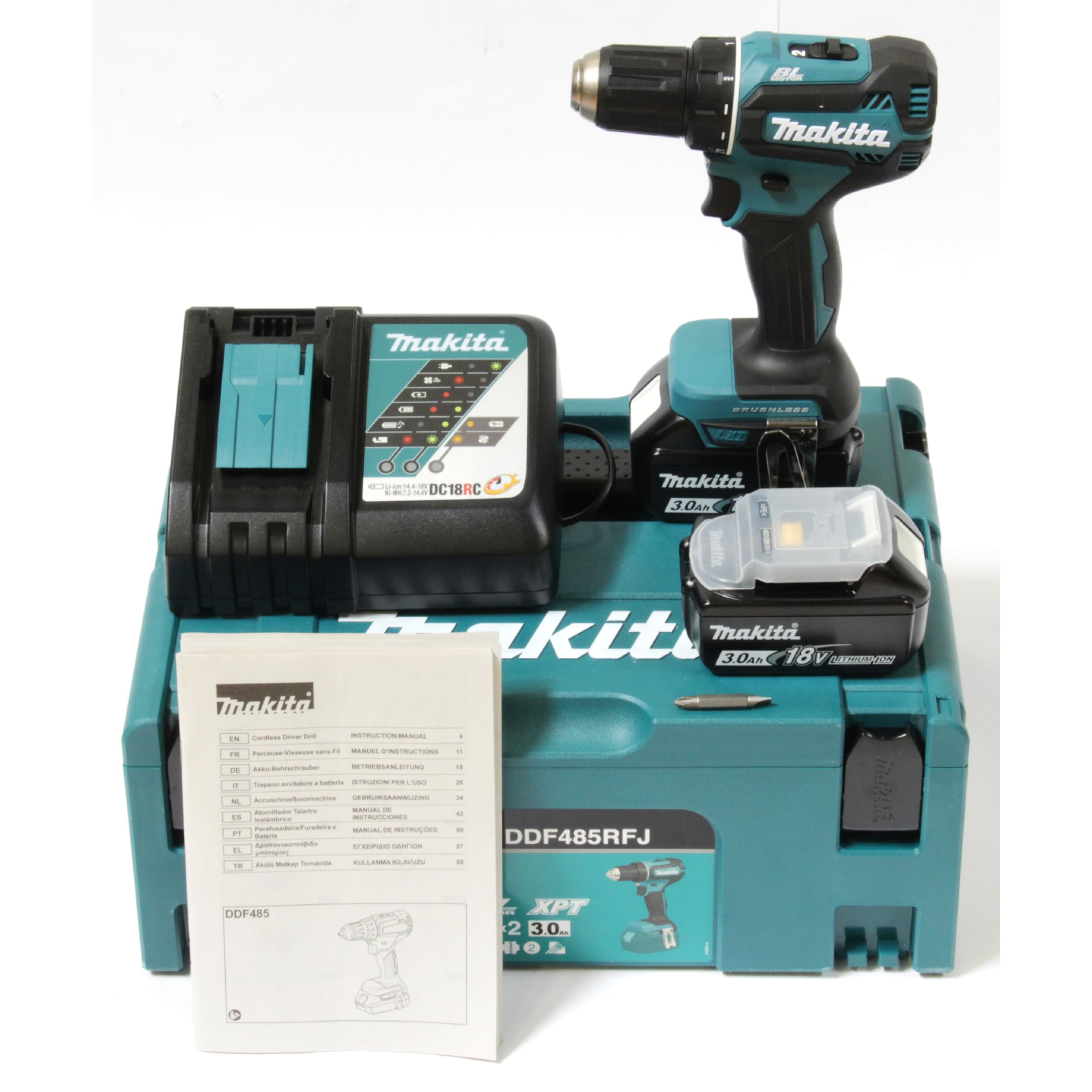 Makita DDF485RFJ Taladro atornillador inalámbrico Li-Ion 18V 2x 3.0Ah 50Nm