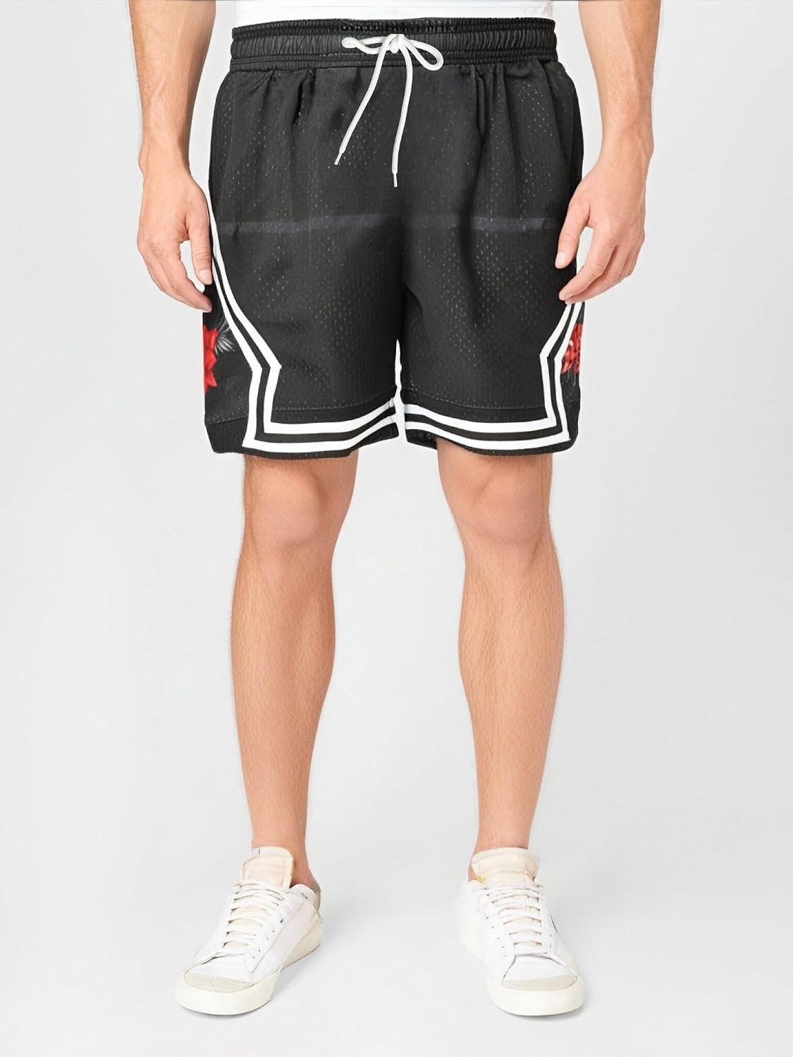 Men Basketball Shorts Graphic Mesh Drawstring Retro Sport Workout Gym Running Athletic Shorts