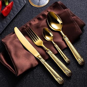 64 Pcs Gold Silverware Set Service for 16,18/10 Stainless Steel Embossed Handle Flatware Set,Mirror Polished Cutlery Utensil Set,Dishwasher Safe 64 Pcs Service for 16