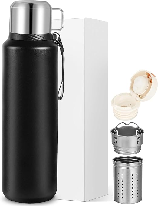 Novent Termos 1,5 l, ze stali nierdzewnej, do kawy i herbaty, 1500 ml, do uprawiania sportu i aktywności na świeżym powietrzu, z podwójnymi ściankami, utrzymuje temperaturę napojów przez 12 h i zimno