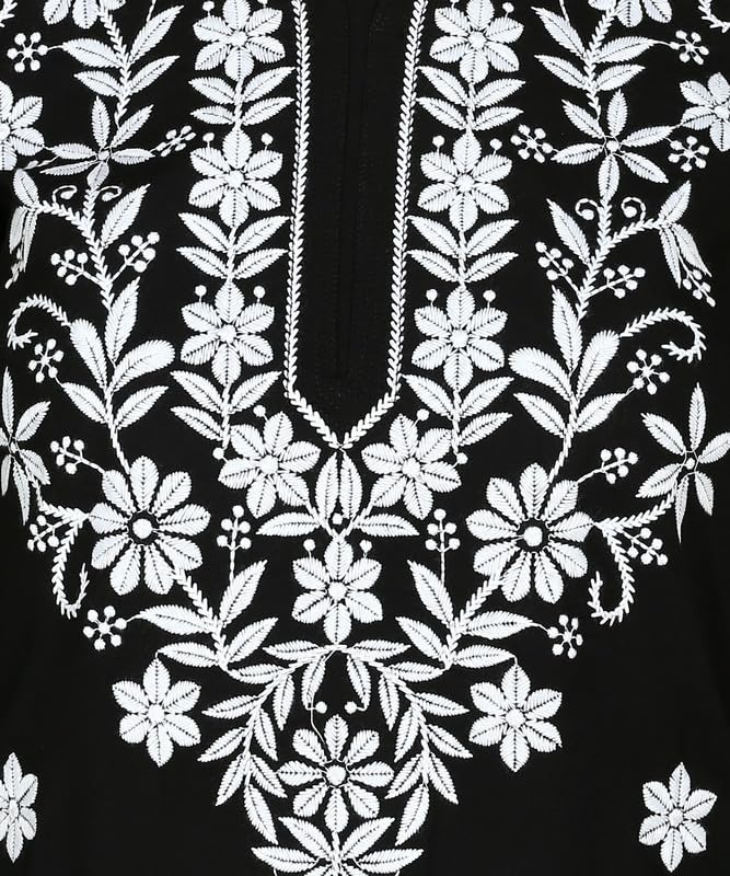 Image of Women Pink Ethnic motifs Embroidered Lucknowi Chikankari Long Kurti