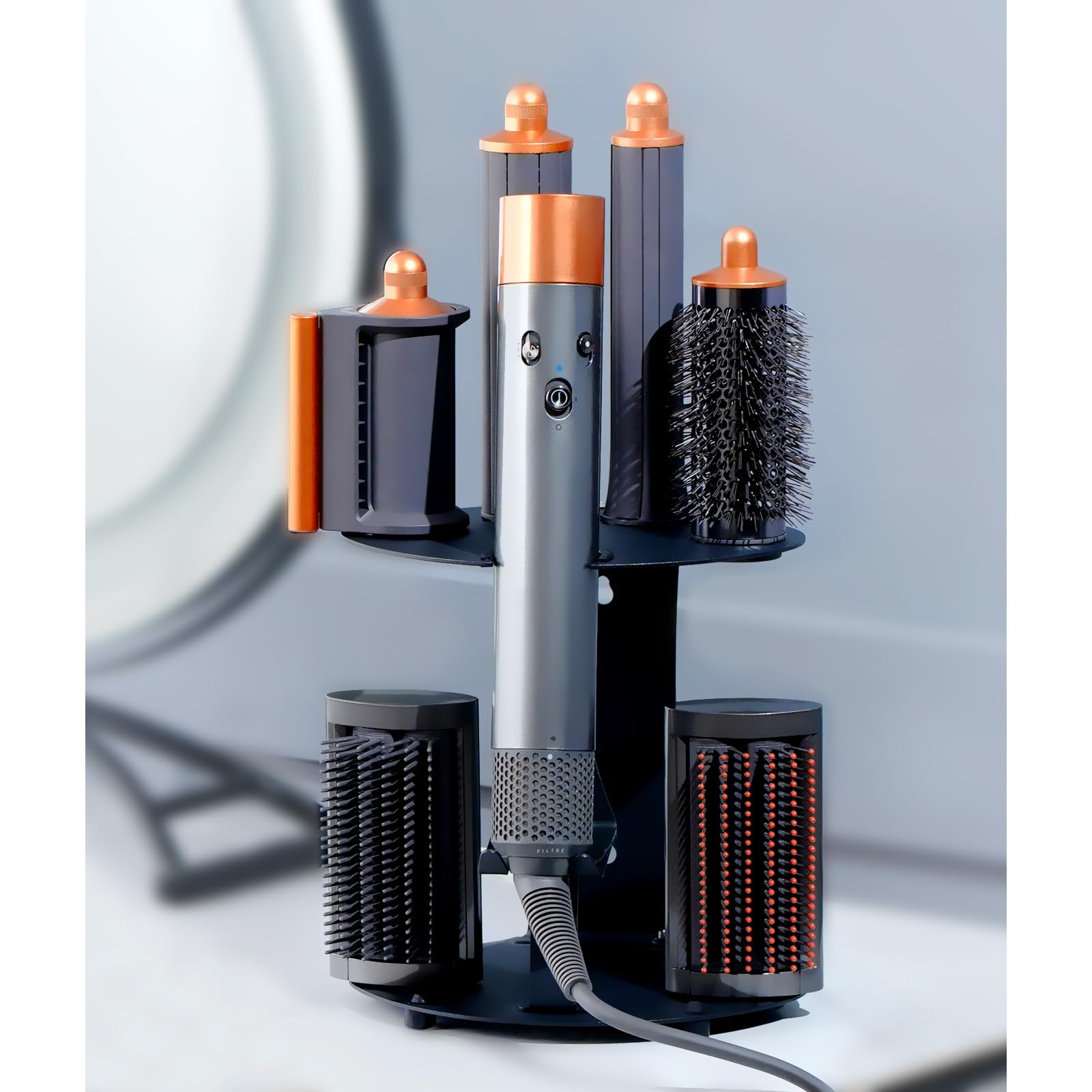 Airwrap Storage Holder Attachments Compatible with Dyson Airwrap Organizer Wall Mounted Stand, Curling Iron Hair Wrap Rack on Desktop Accessories for Home/Bathroom