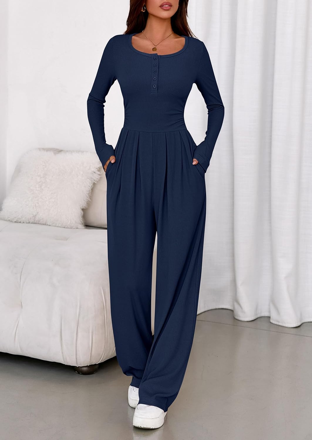 PRETTYGARDEN Jumpsuits for Women Dressy Casual 2026 Fall One Piece Outfits Long Sleeve Wide Leg Pants Romper Fashion Clothing - Image 8