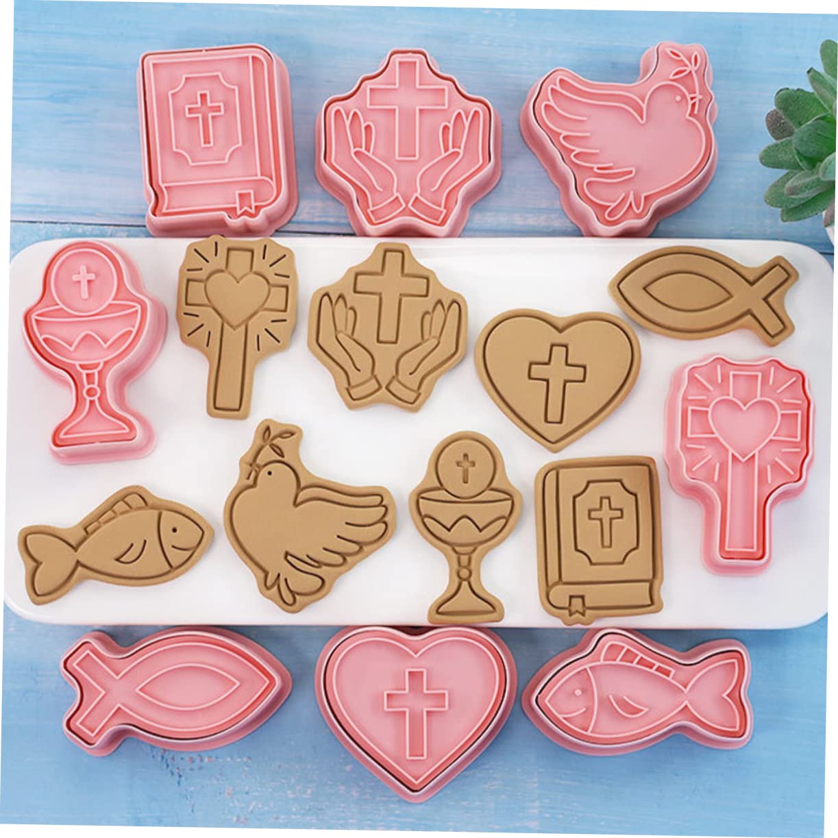 8er Set Weihnachtsplätzchen Ausstecher Mit Stempel – 3D Kreuzform Keksausstecher Für Religiöse Motive – Lustige Keksstempel Für DIY Backen Und Festliche Leckereien