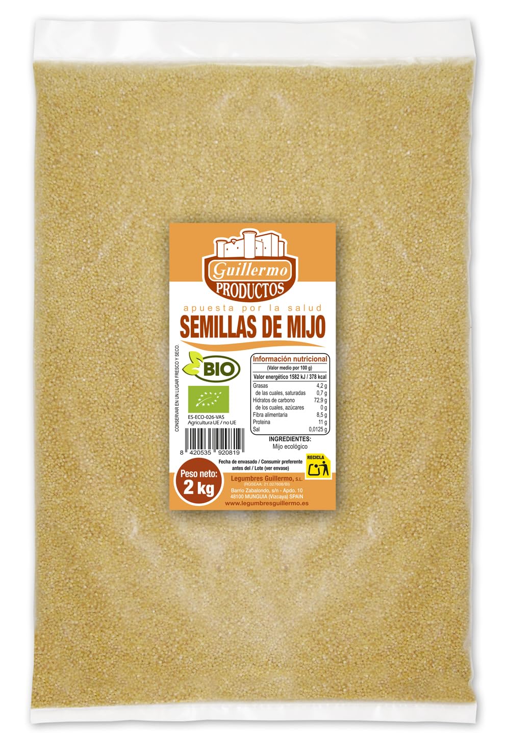 Guillermo | Mijo pelado BIO - Bolsa 2 kg | 100% ecológico | Muy apropiado para deportistas | Rico en fibra vegetal