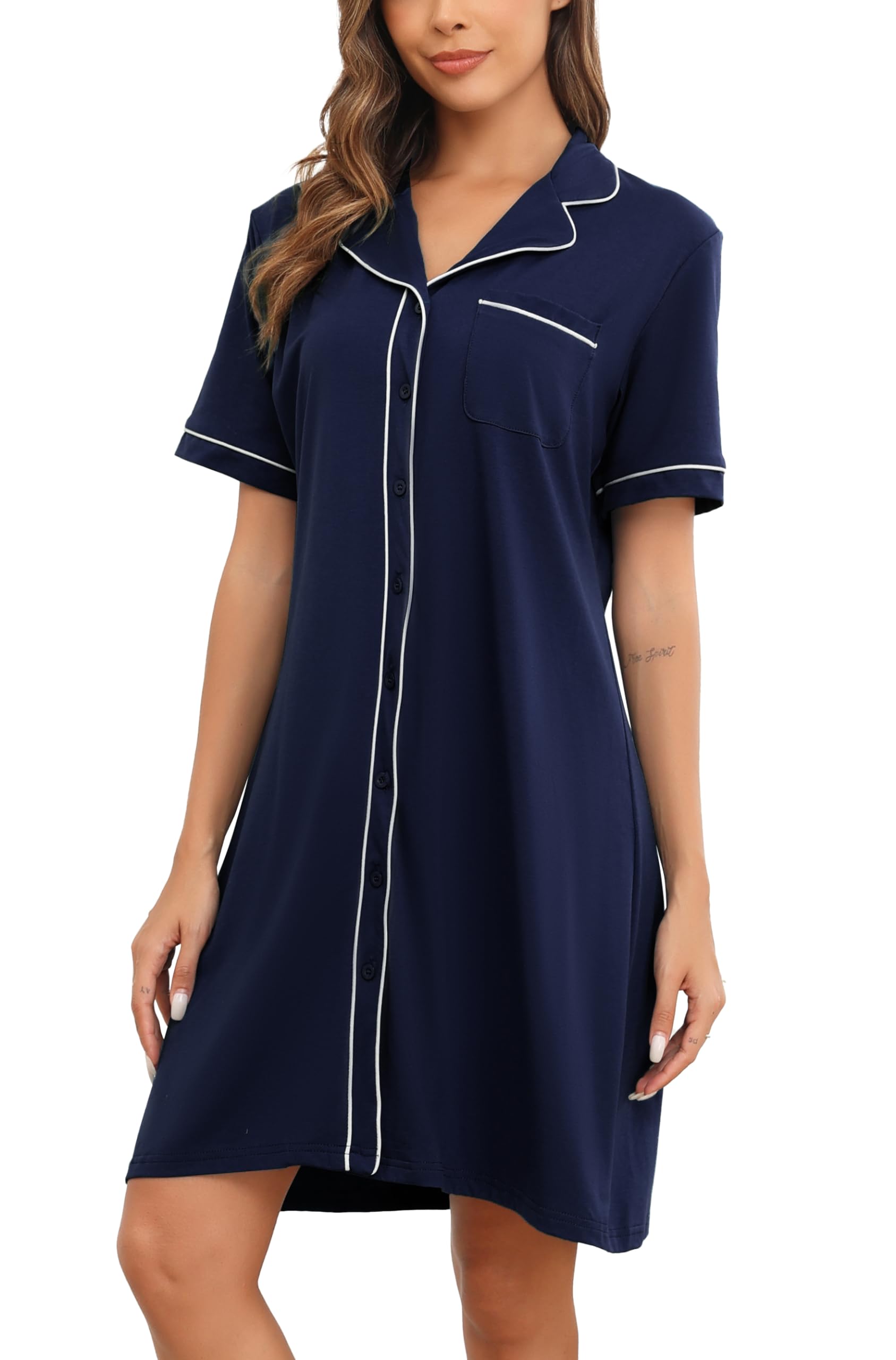 Wikoan Camicie da Notte Donna in Cotone, Camicia da Notte Allattamento Scollo a V Camicie Corta Bottoni Davanti Camicie da Notte Donna