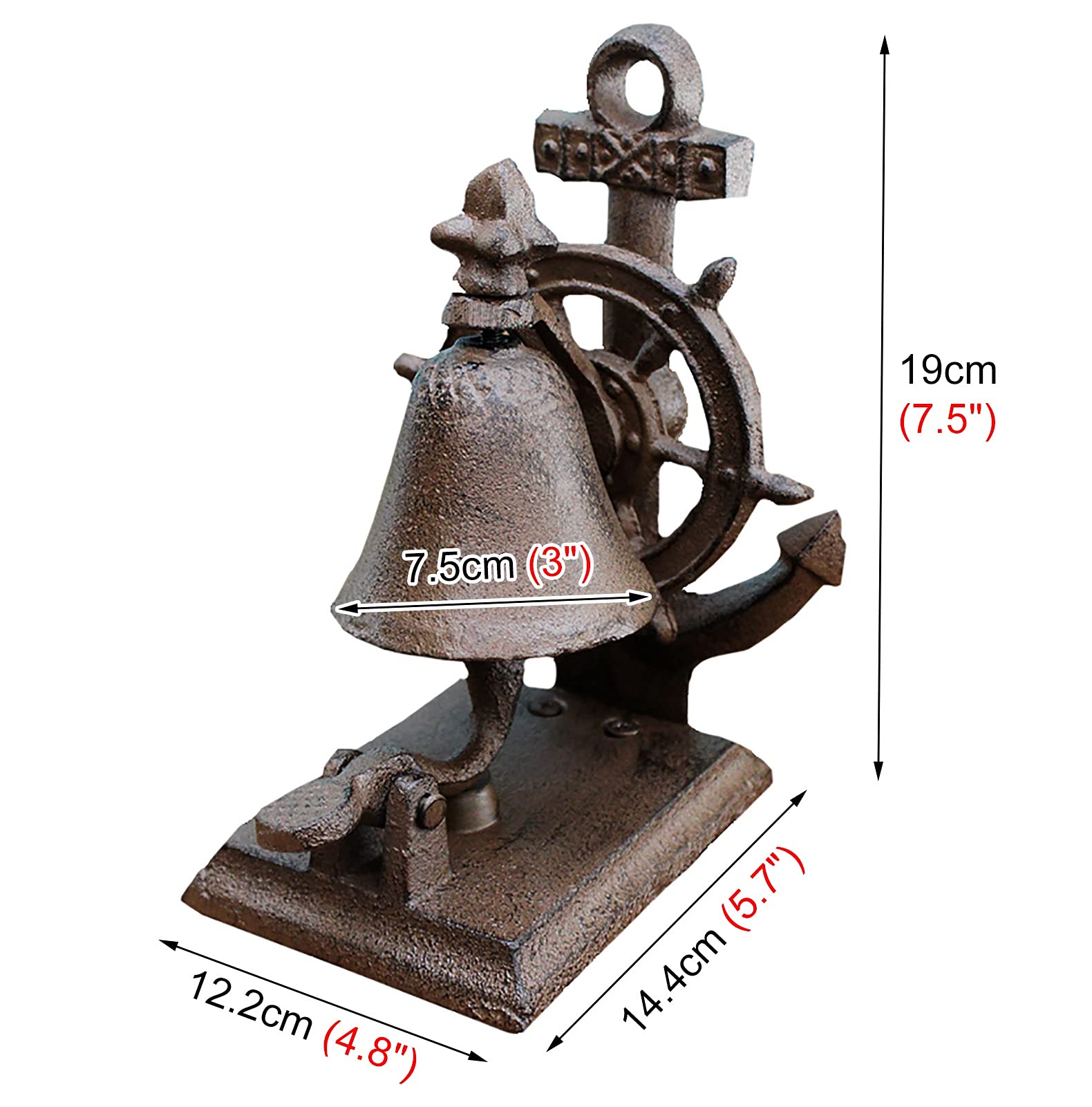 Campana de pared retro de servicio de metal Timón de acero, adorno de anillo de mano de barra elegante y adornado, estilo tradicional Pub cena, campanilla