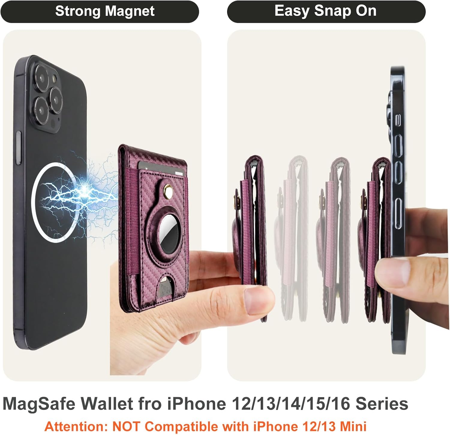 Bocasal for MagSafe Wallet Magnetic Card Holder for iPhone 17/16/15/14/13/12 Pro Max/Pro/Plus/Air, Adjustable Stand, Mag Safe, Holder for Airtag, RFID Blocking, 5 Card Slots (Carbon Fiber Purple)