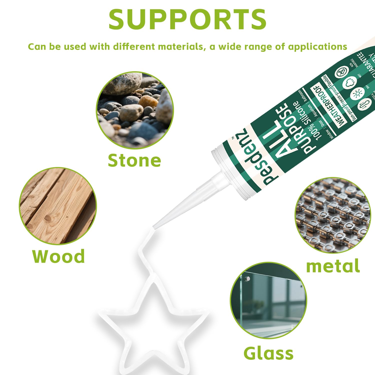 12 Pack White Universal Silicone Caulk, 100% Silicone Sealant Outdoor Waterproof, Flexible Cartridge Adhesive Caulking for Aquarium RV Roof Window Door Kitchen Bathroom Bathtub Shower Seal, 10.1 Oz