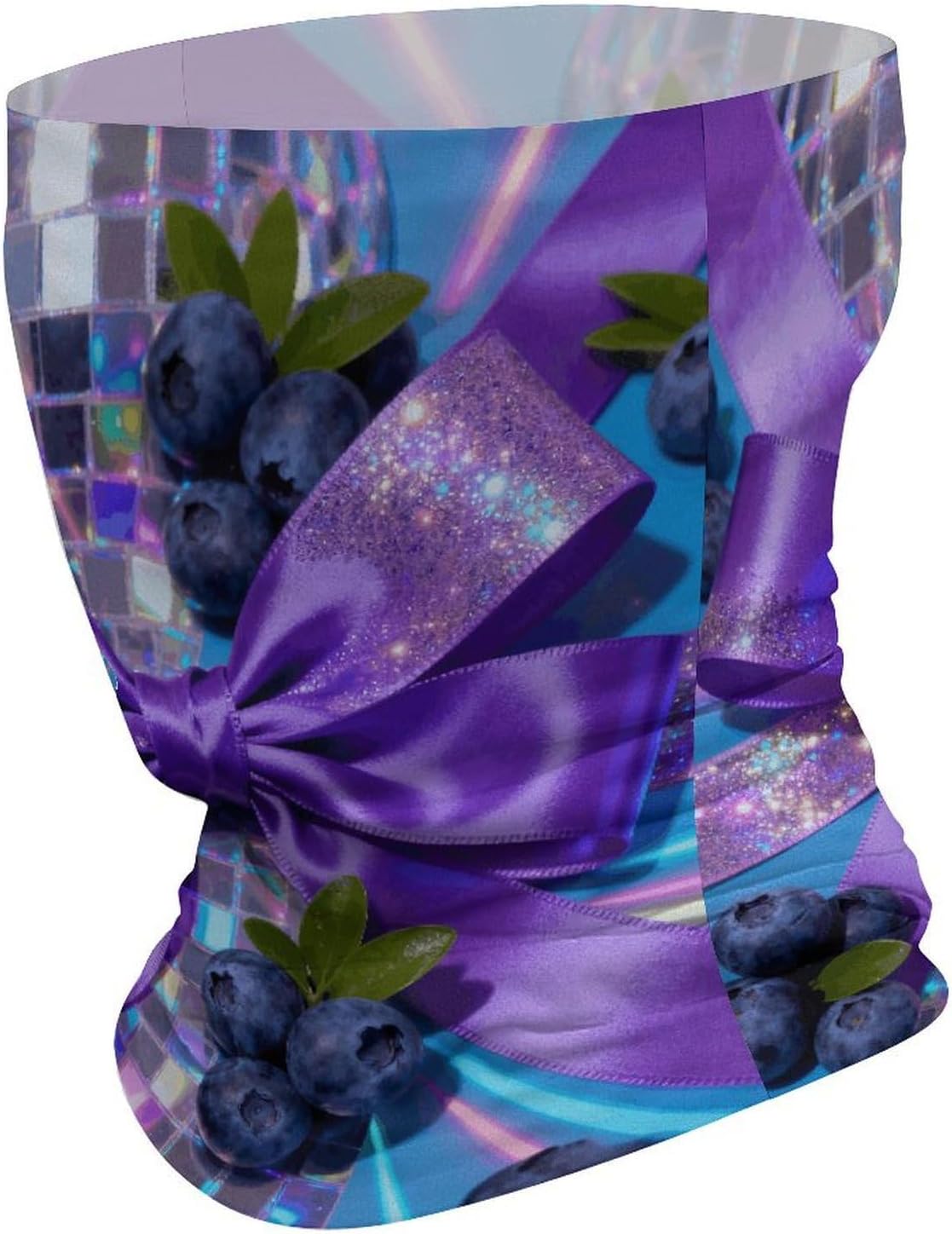 Bow Ribbon Fruit Disco Collage Bandana Soft Neck Breathable Headband Uv Protection Neck Gaiter Reversible Scarf Gaiter Double-Sided Head Scarf Multipurpose Headwear For Outdoor Running Hiking