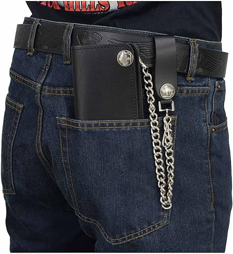 Miniatura 4 de Milwaukee Leather MLW7801 - Cartera larga de cuero para hombre de 6 pulgadas con cadena de acero inoxidable antirrobo y broches de níquel búfalo,