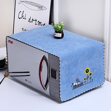 Microwave Oven Cover Dust Oil Proof Cotton Linen Waterproof Fabric Cloth Machine Protector Decorative Kitchen Appliance Cover 13.7x39.3 inches Flower - Blue