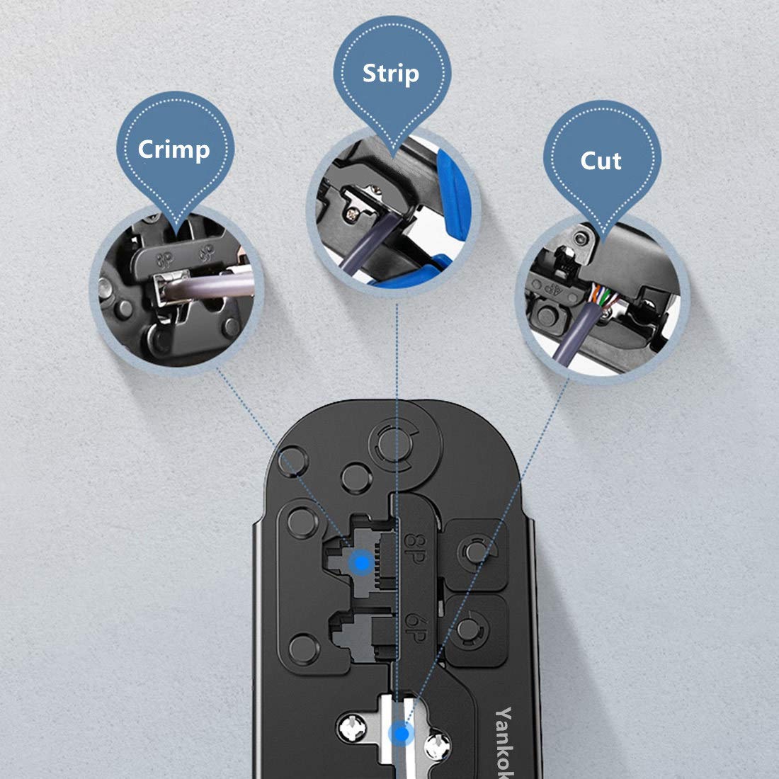 Yankok YKCR008 Pince à Sertir Compacte Pour Câble 6P 8P RJ11