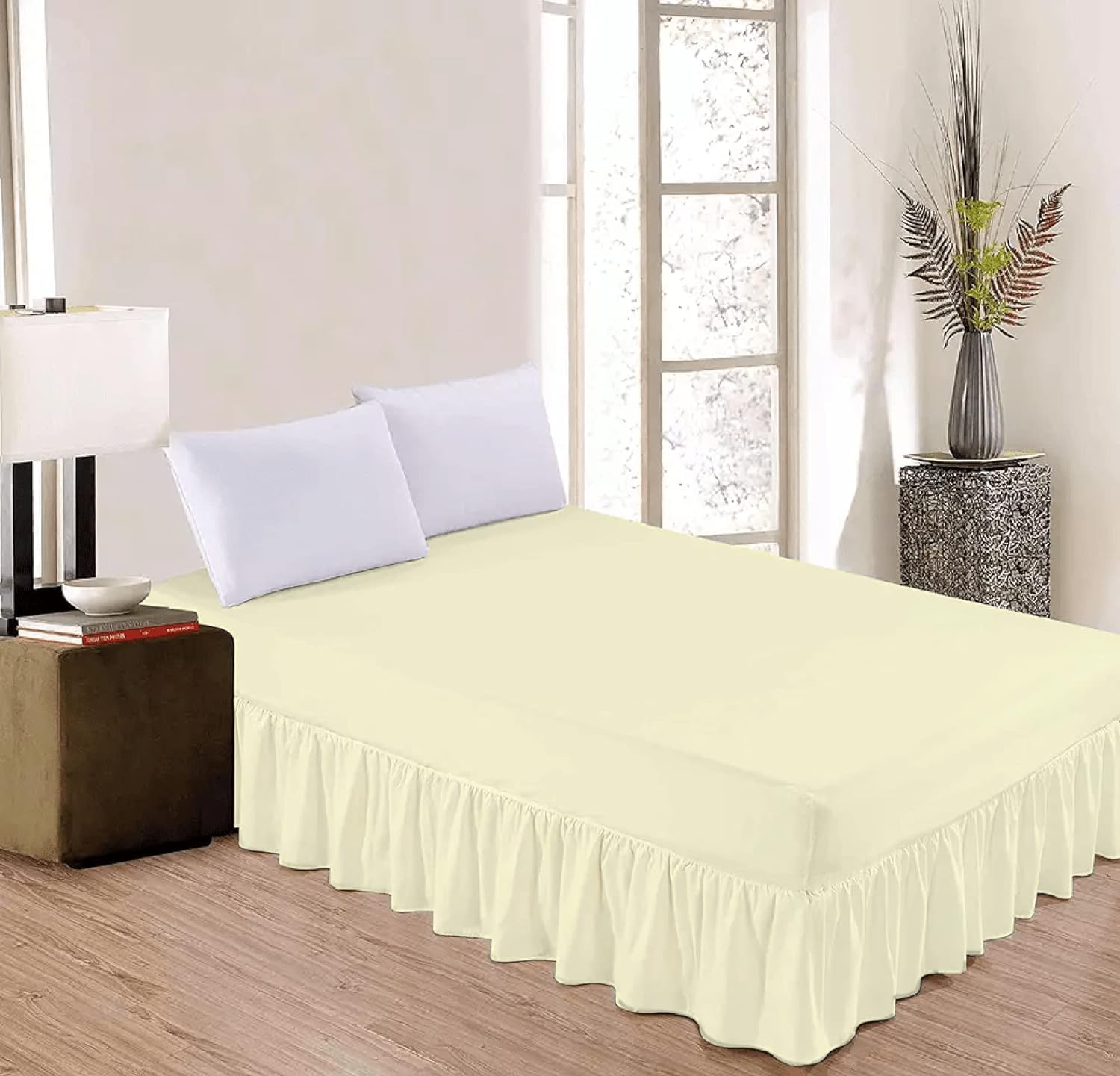 Homes-Linen Cream Valance Sheet Percale Polycotton Extra Deep Frilled Valance Fitted Bed Sheet (, Double)