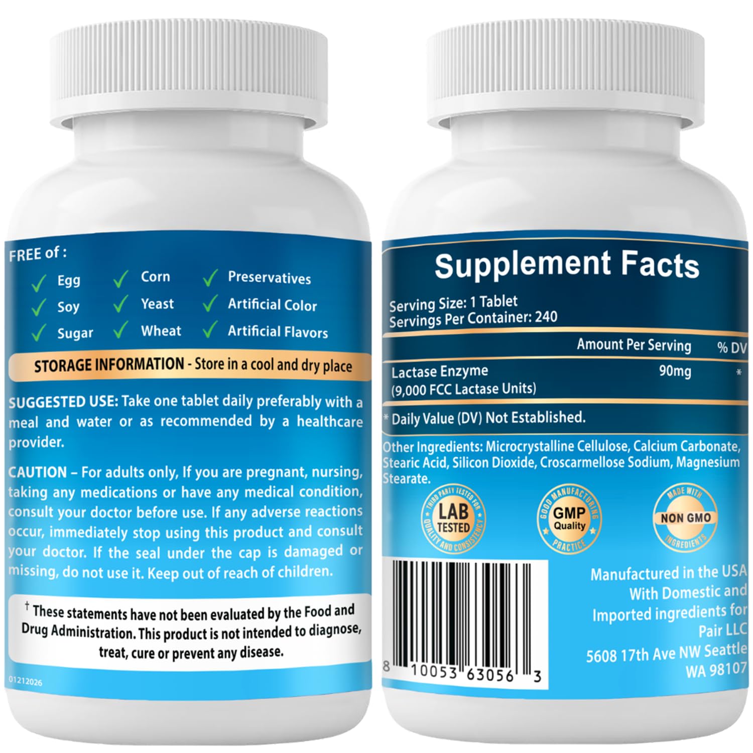 Lactase Enzyme 9,000 FCC Units - Lactose Intolerance Relief 240 Tablets — Amazon image 9