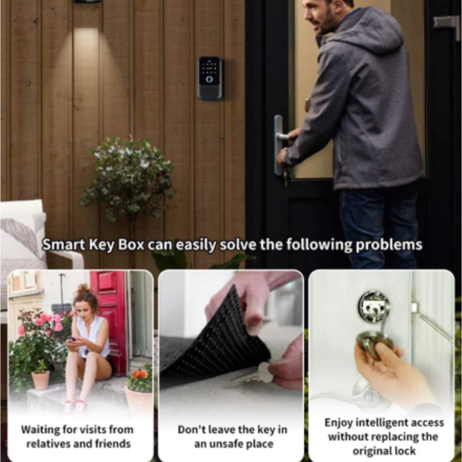 Cerraduras de puerta Smart Key Lock Box – Reconocimiento avanzado de huellas dactilares, control TTLock, llaves manuales, tarjeta de acceso – Resistente a la intemperie, inteligente (versión TTLock)