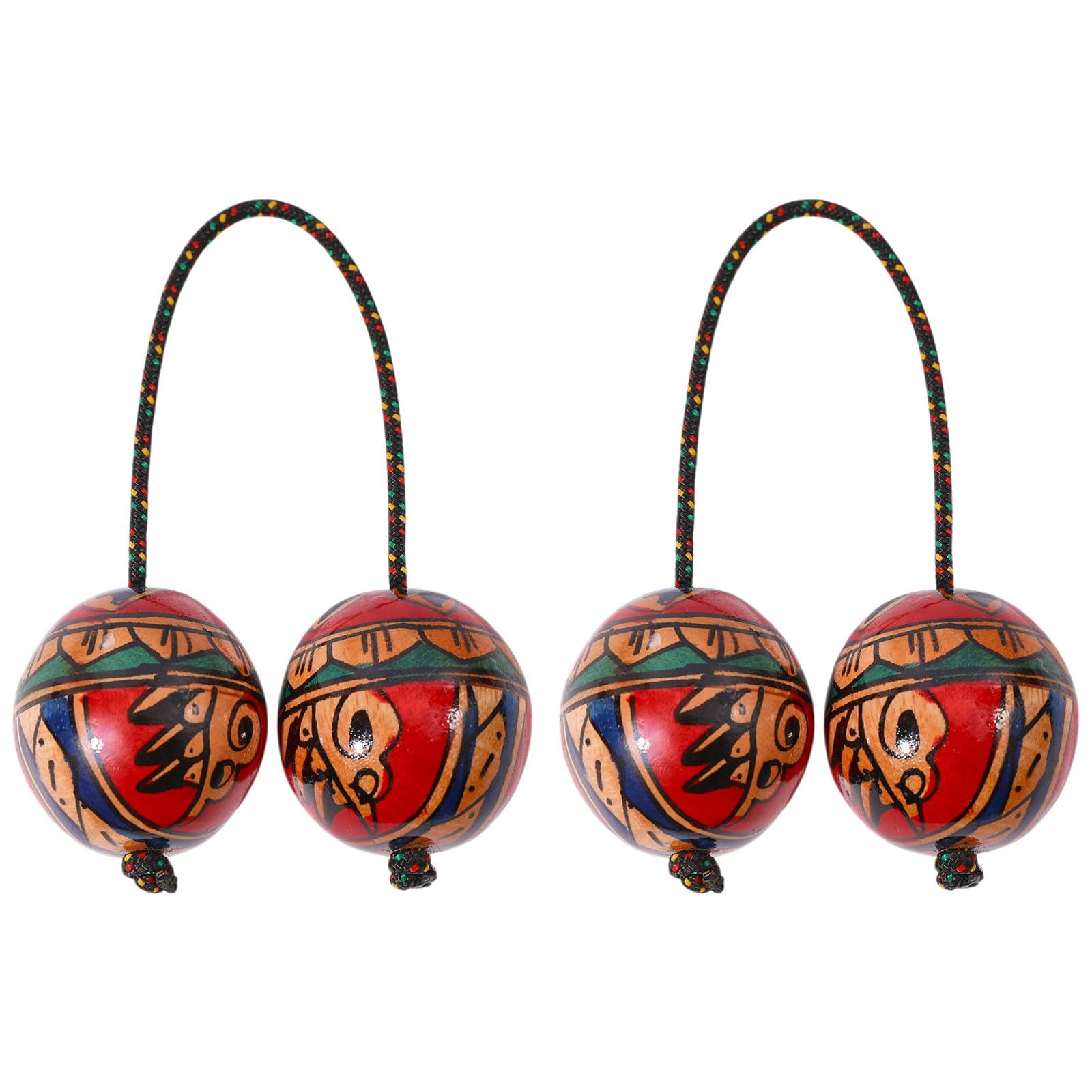 FREEBLOSS 2 paquetes de coctelera Kashaka pintada a mano, instrumento de asalato africano, con bolas rítmicas y cuerda ajustable, instrumento tradicional de percusión de doble bola Aslatuas