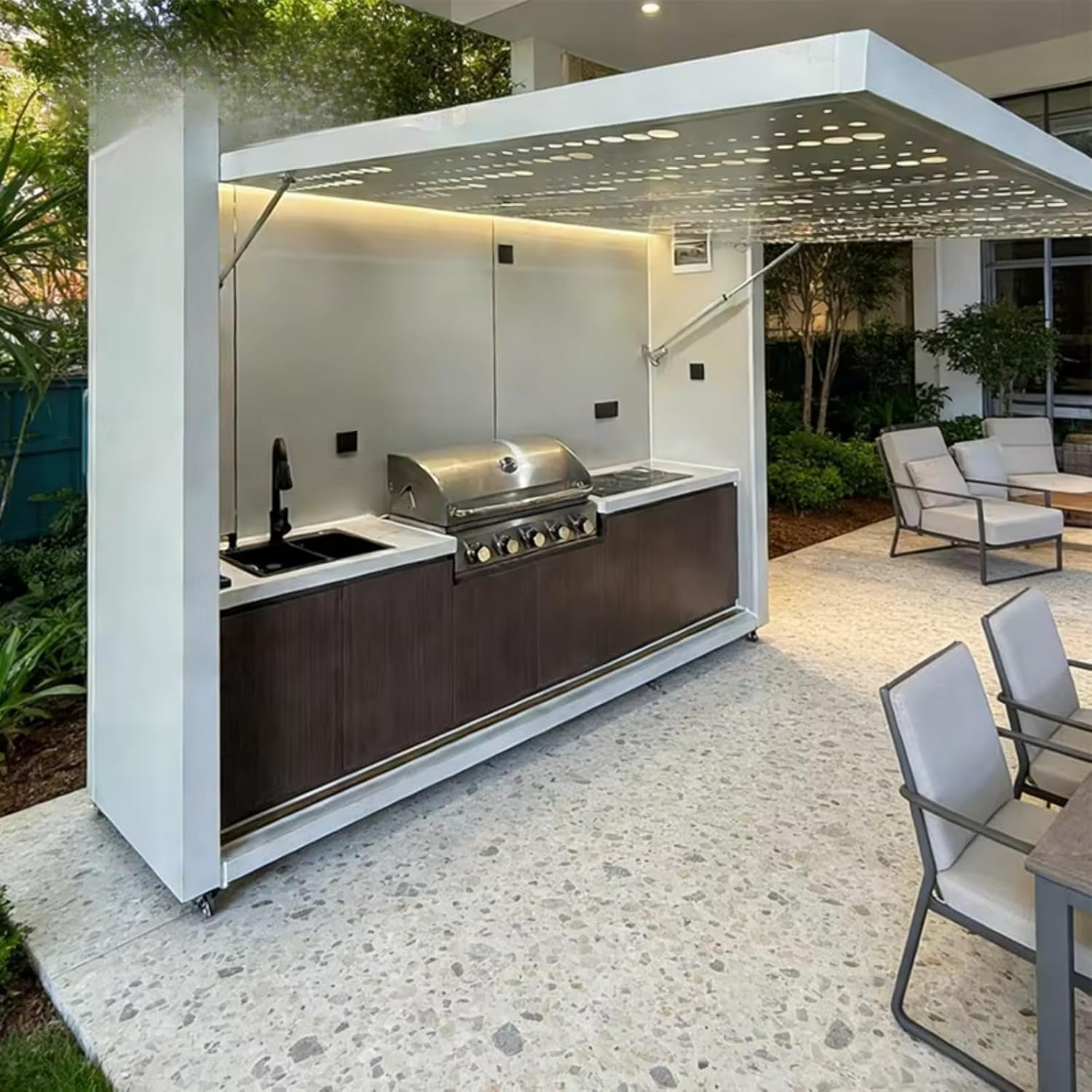 Outdoor Kitchen Island with Counter Top Shed Grills Sinks Oven Storage, Mobile Kitchen Cabinets for Outdoor Barbeque