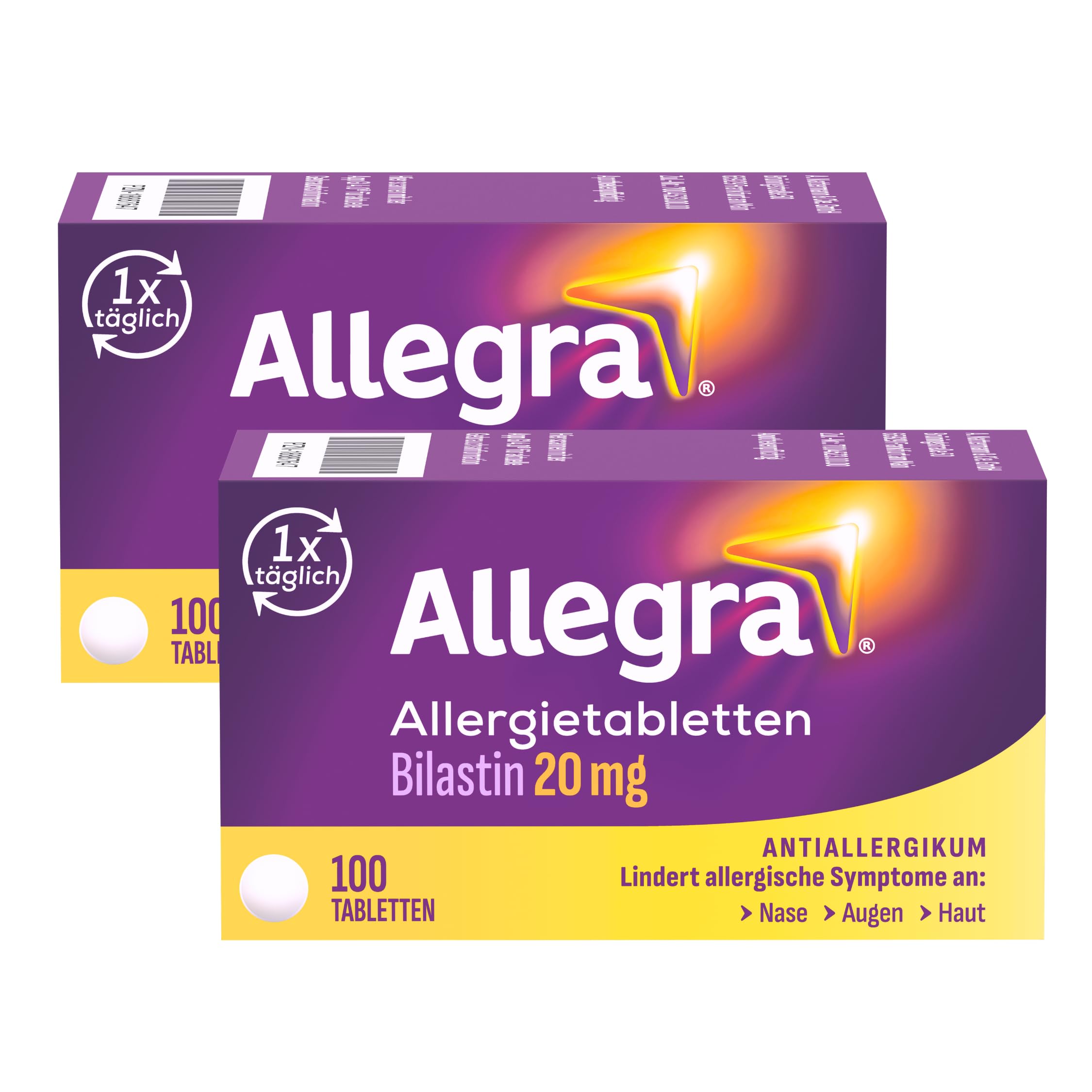 Allegra Allergie Tabletten | 2x100 Stk | Antiallergikum | Wirkstoff Bilastin | schnell und 24 Std wirksam bei Heuschnupfen, Tierhaarallergie, Hausstauballergie, Nesselsucht (Urtikaria)