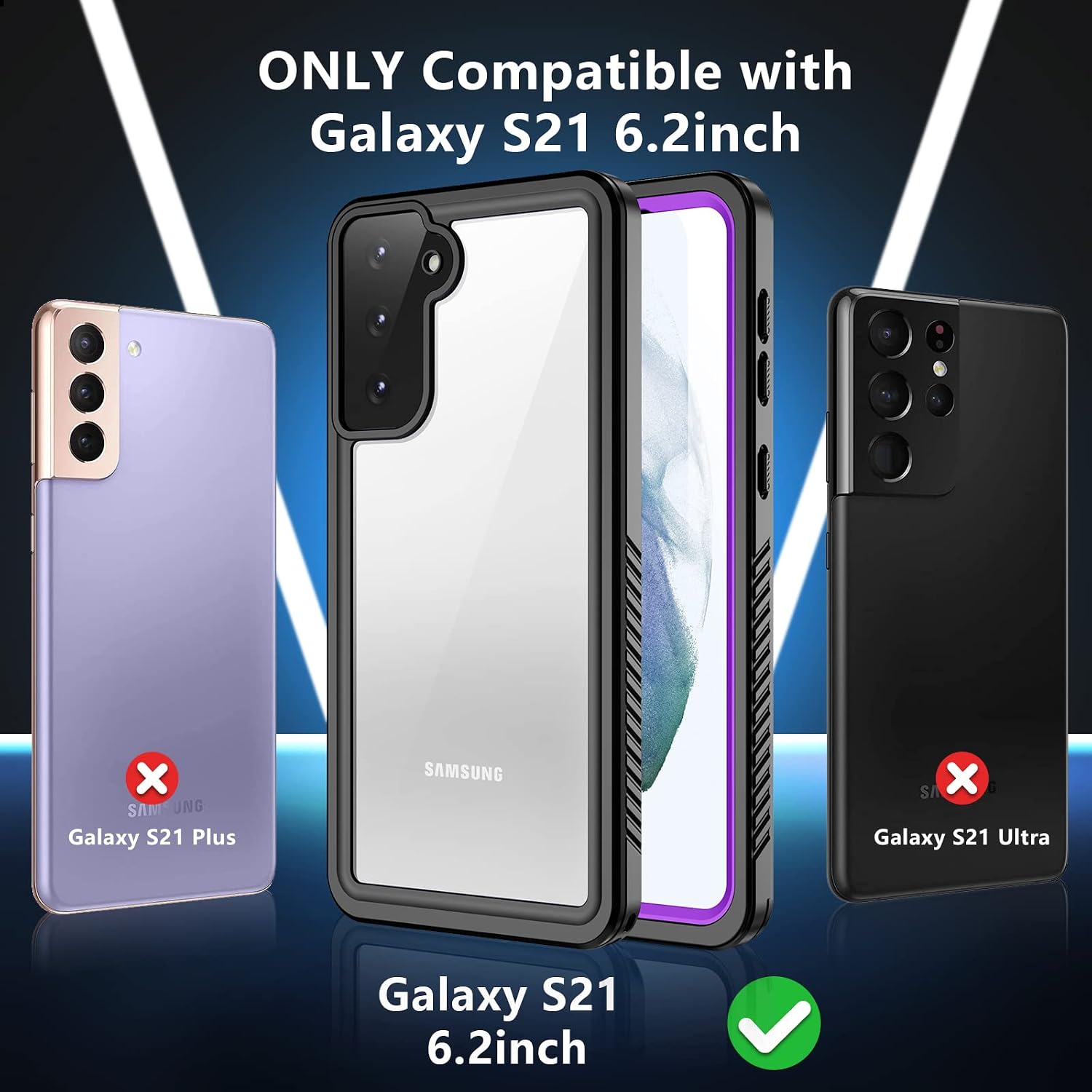 Eonfine Samsung Galaxy S21 Case Waterproof, Dustproof Shockproof Case with Built-in Screen Protector, Full Body Underwater Protective Cover for Samsung S21 5G 6.2 Inch (Purple/Clear)
