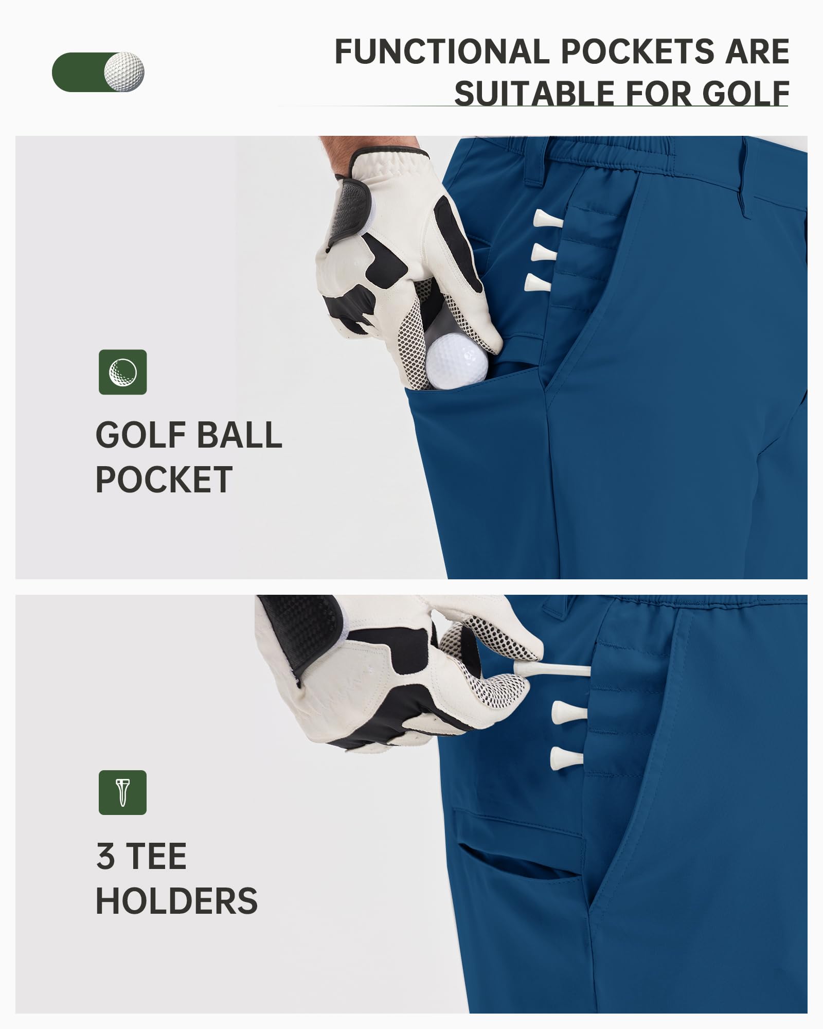 33,000ft Pantalones Cortos de Golf, Pantalones Cortos para Deportes al Aire Libre, Pantalones Cortos de Senderismo Ligeros con Protección Solar UPF 50+ de Secado Rápido