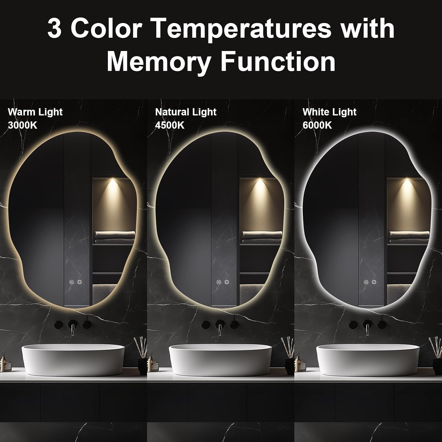 Size 40 H x 30 W Asymmetrical LED Bathroom Mirror with Lights,Irregular Led Bathroom Vanity Mirror for Wall with Front and Backlit, Anti Fog, 3 Colors and Dimmable Light,[Horizontal/Vertical] 40 H x 30 W