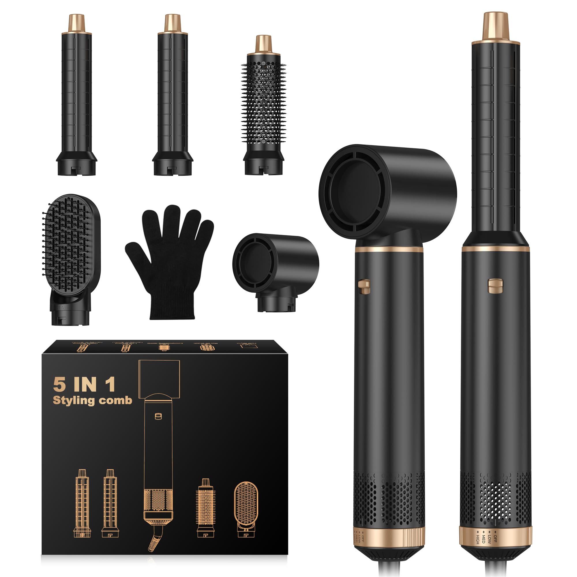 hair dryer brush Secador 5 en 1 Secador Moldeador de Pelo 5 Cabezales Intercambiables 3 Temperaturas moldeador pelo Cepillo Secador Pelo uego de Brochas para Secar el Cabello