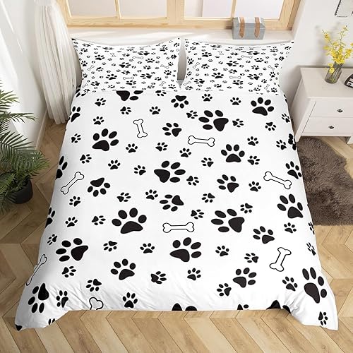 Miniatura 3 de Castle Fairy Funda de edredón con estampado de patas de perro para niños, niñas, funda de edredón de hueso de cachorro, tamaño matrimonial, juego de
